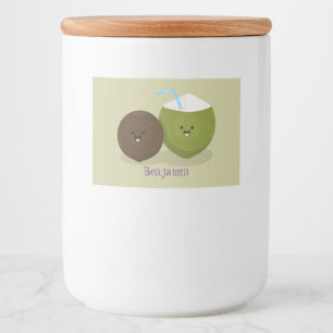 Cute lycklig kawaii coconuts tecknad illustration mat etiketter