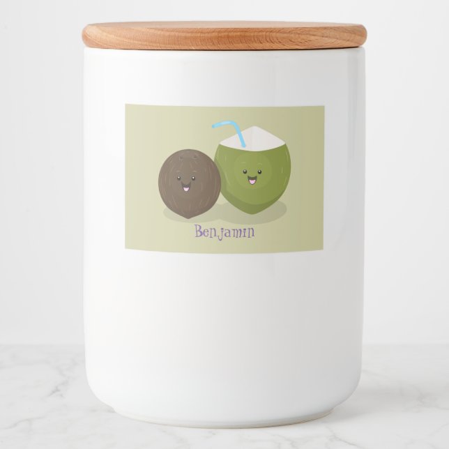 Cute lycklig kawaii coconuts tecknad illustration mat etiketter (Framsida)