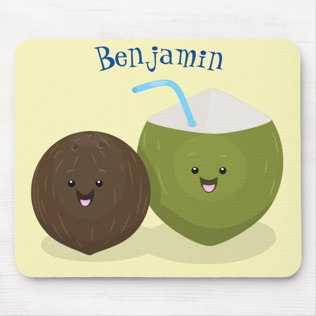 Cute lycklig kawaii coconuts tecknad illustration musmatta (Framsidan)