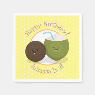 Cute lycklig kawaii coconuts tecknad illustration pappersservett