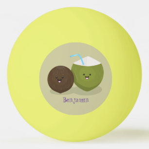 Cute lycklig kawaii coconuts tecknad illustration pingisboll