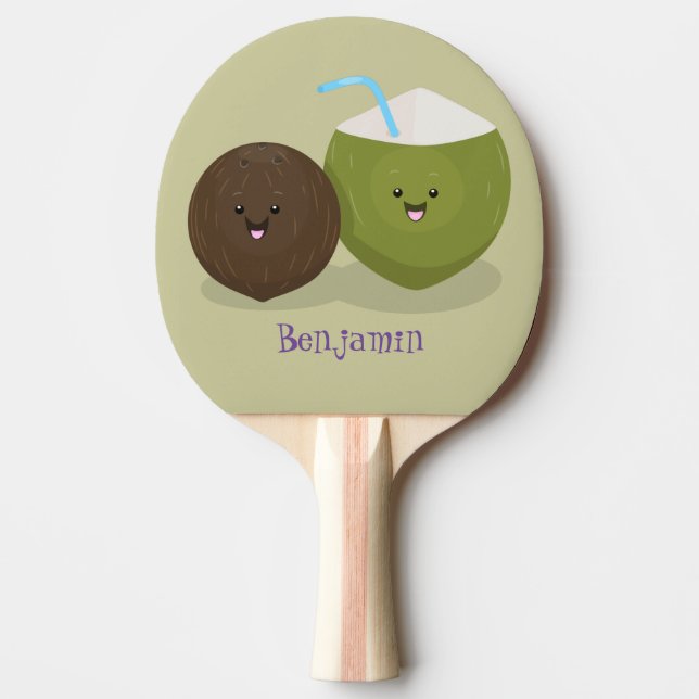 Cute lycklig kawaii coconuts tecknad illustration pingisracket (Framsidan)