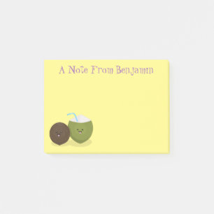 Cute lycklig kawaii coconuts tecknad illustration post-it block