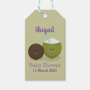 Cute lycklig kawaii coconuts tecknad illustration presentetikett