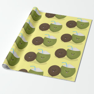 Cute lycklig kawaii coconuts tecknad illustration presentpapper