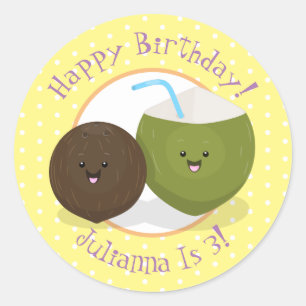 Cute lycklig kawaii coconuts tecknad illustration runt klistermärke