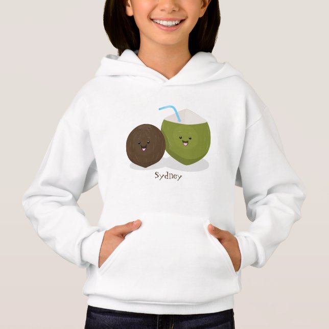 Cute lycklig kawaii coconuts tecknad illustration t shirt (Framsida)