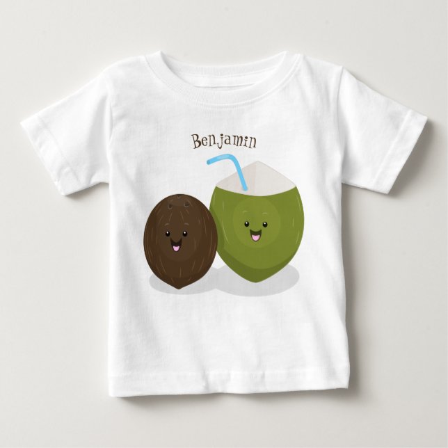 Cute lycklig kawaii coconuts tecknad illustration t shirt (Framsida)