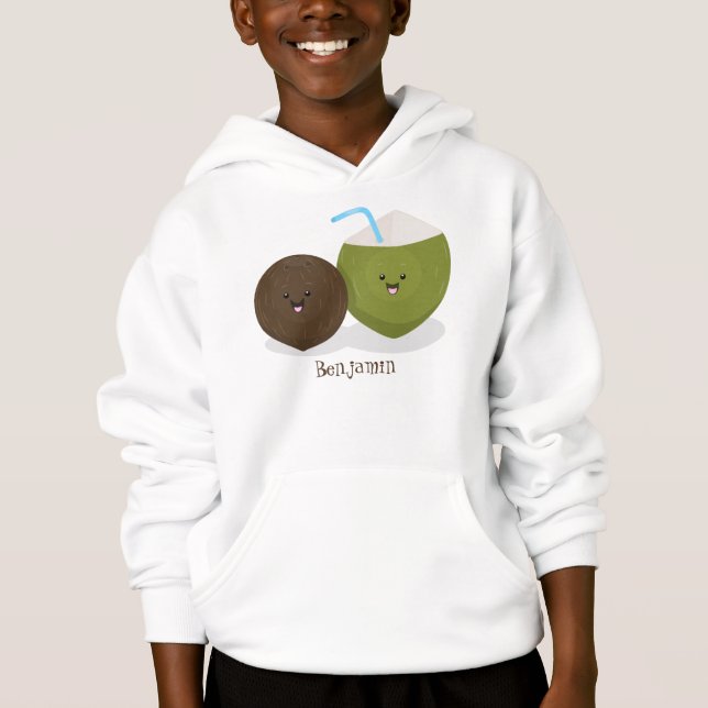 Cute lycklig kawaii coconuts tecknad illustration t shirt (Framsida)