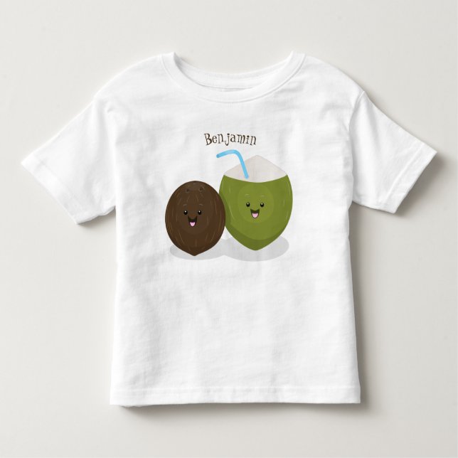 Cute lycklig kawaii coconuts tecknad illustration t shirt (Framsida)