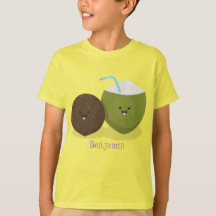 Cute lycklig kawaii coconuts tecknad illustration t shirt