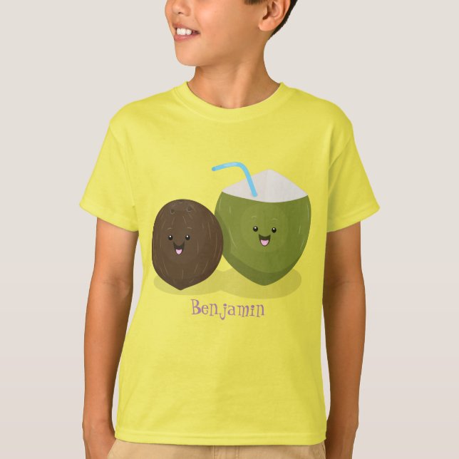 Cute lycklig kawaii coconuts tecknad illustration t shirt (Framsida)