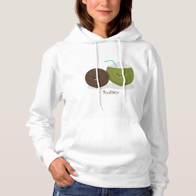 Cute lycklig kawaii coconuts tecknad illustration t shirt (Framsida)