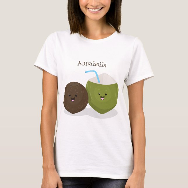 Cute lycklig kawaii coconuts tecknad illustration t shirt (Framsida)
