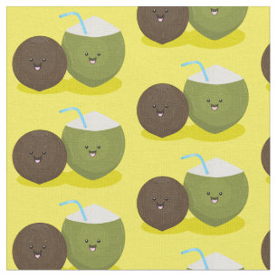 Cute lycklig kawaii coconuts tecknad illustration tyg