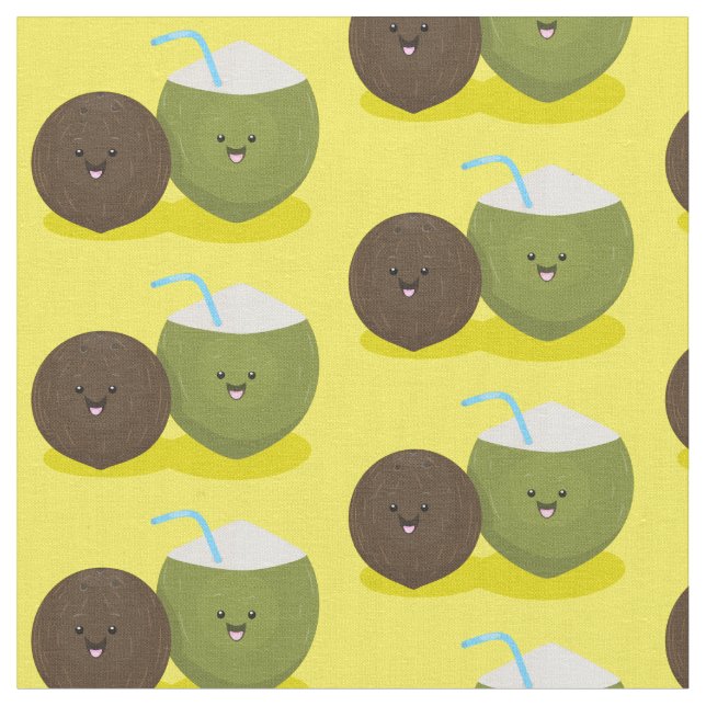 Cute lycklig kawaii coconuts tecknad illustration tyg (Närbild)