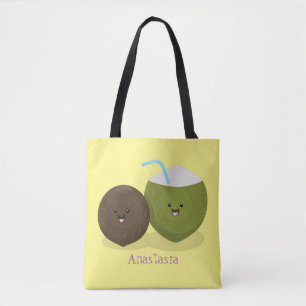 Cute lycklig kawaii coconuts tecknad illustration tygkasse