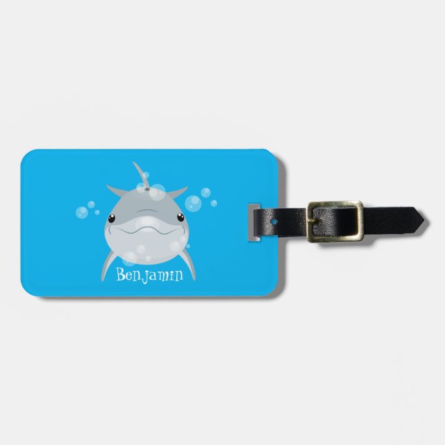 Cute lycklig kawaii delphin tecknad bagagebricka (Horisontell Framsida)