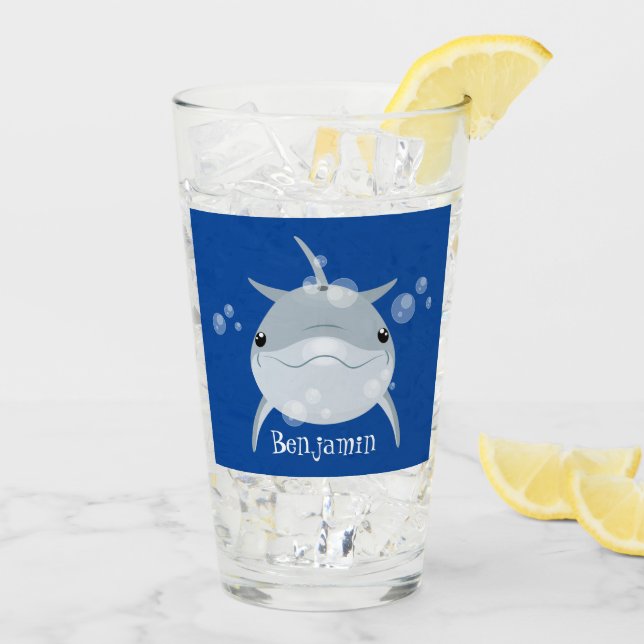 Cute lycklig kawaii delphin tecknad glaskopp (Bakside Is)