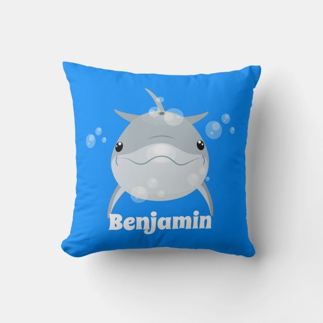 Cute lycklig kawaii delphin tecknad illustration kudde (Framsida)