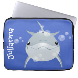 Cute lycklig kawaii delphin tecknad illustration laptop fodral