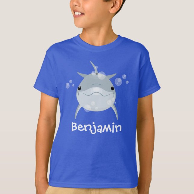 Cute lycklig kawaii delphin tecknad illustration t shirt (Framsida)