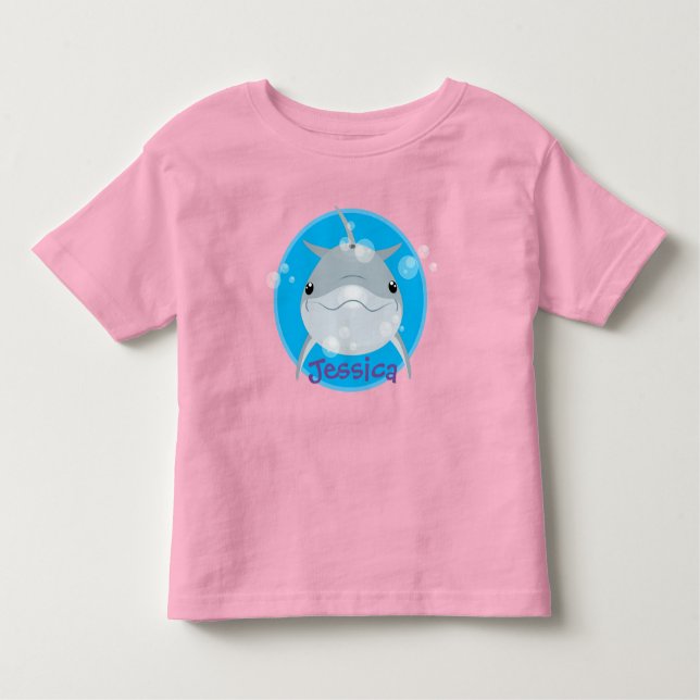 Cute lycklig kawaii delphin tecknad illustration t shirt (Framsida)