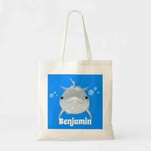 Cute lycklig kawaii delphin tecknad illustration tygkasse
