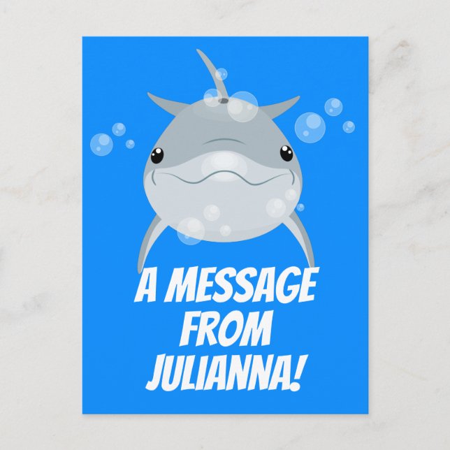 Cute lycklig kawaii delphin tecknad illustration vykort (Framsida)