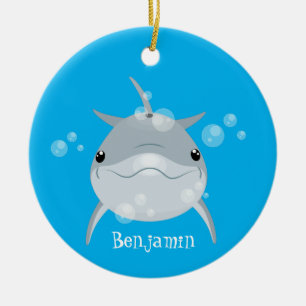 Cute lycklig kawaii delphin tecknad julgransprydnad keramik