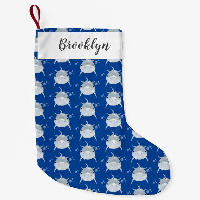 Cute lycklig kawaii delphin tecknad liten julstrumpa (Framsidan)