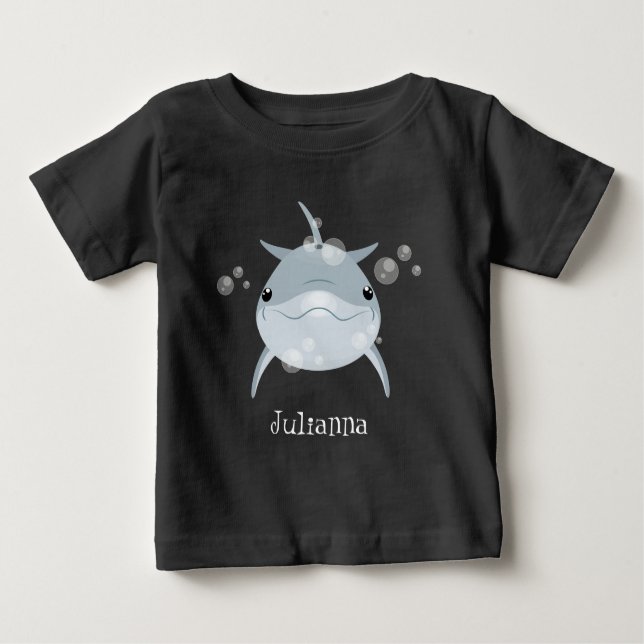Cute lycklig kawaii delphin tecknad t shirt (Framsida)