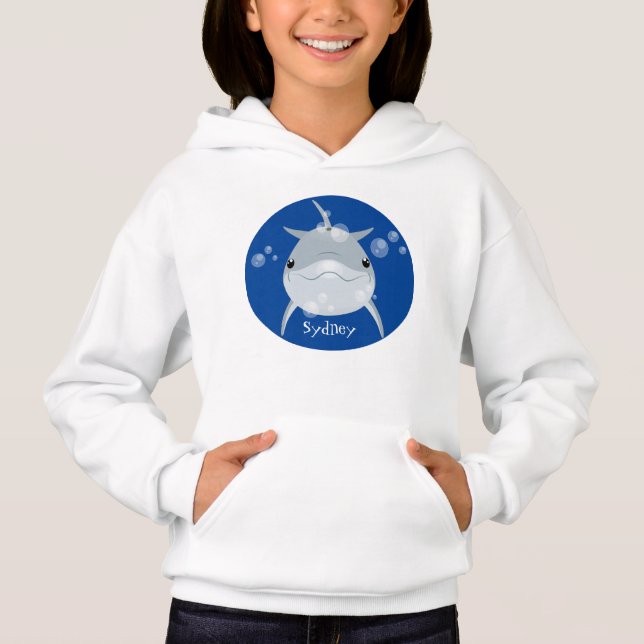 Cute lycklig kawaii delphin tecknad t shirt (Framsida)