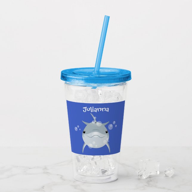 Cute lycklig kawaii delphin tecknad take away mugg (Baksida Ice)