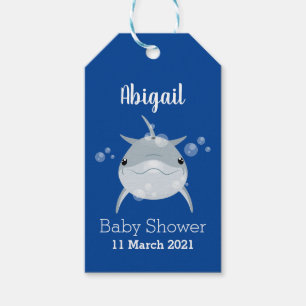 Cute lycklig kawaii dolphin tecknad presentetikett
