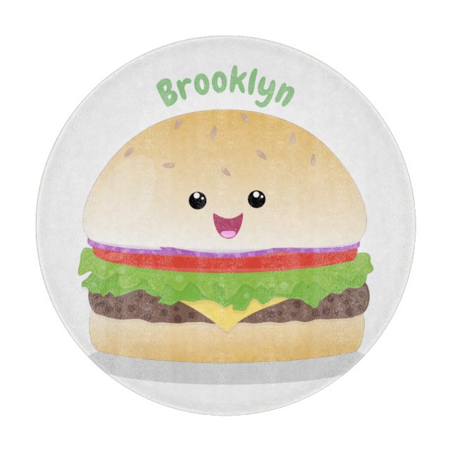 Cute lycklig kawaii hamburger tecknad (Framsidan)