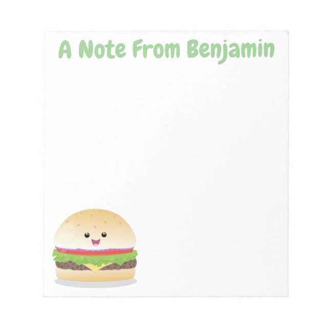 Cute lycklig kawaii hamburger tecknad anteckningsblock (Framsida)