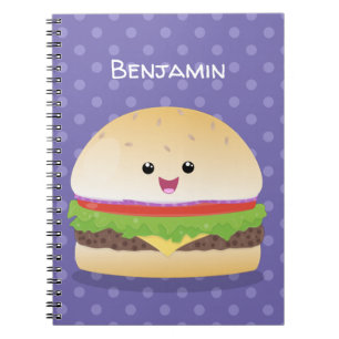 Cute lycklig kawaii hamburger tecknad anteckningsbok