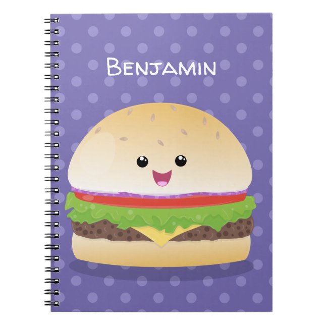 Cute lycklig kawaii hamburger tecknad anteckningsbok (Framsidan)