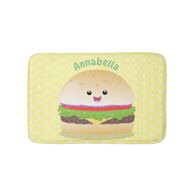 Cute lycklig kawaii hamburger tecknad badrumsmatta (Framsidan)