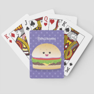 Cute lycklig kawaii hamburger tecknad casinokort