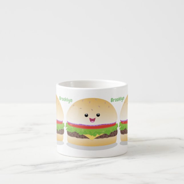 Cute lycklig kawaii hamburger tecknad espressomugg (Framsidan)