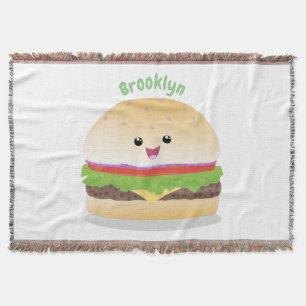 Cute lycklig kawaii hamburger tecknad filt