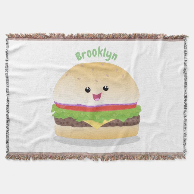 Cute lycklig kawaii hamburger tecknad filt (Framsidan)