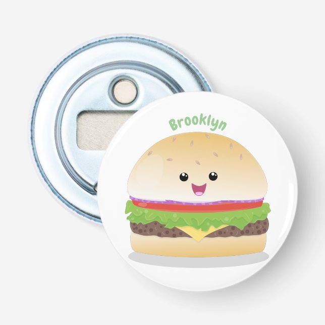 Cute lycklig kawaii hamburger tecknad flasköppnare (Framsidan)