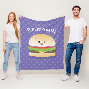 Cute lycklig kawaii hamburger tecknad fleecefilt