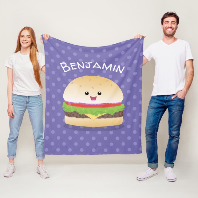 Cute lycklig kawaii hamburger tecknad fleecefilt (På plats)