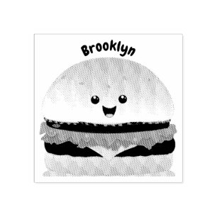 Cute lycklig kawaii hamburger tecknad frimärke stämpel
