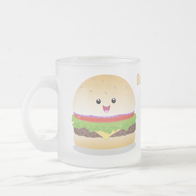 Cute lycklig kawaii hamburger tecknad frostad glasmugg (Vänster)