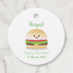 Cute lycklig kawaii hamburger tecknad gåvor etiketter